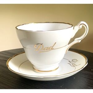 Regency Teacup & Saucer "Dad" Gold‎ Trim England Tea British Father's Day Gift